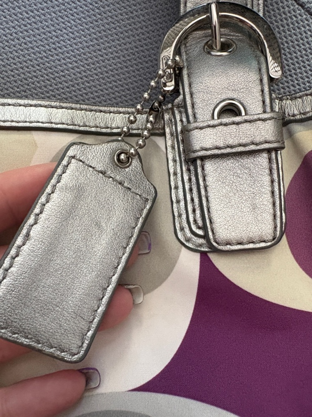 Coach Vintage F17407 Purple and Gray Y2K Signature Tote with Silver Trim - Picture 4 of 13